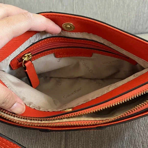 Calvin Klein Vibrant Orange Saffiano Shoulder Bag - Picture 11 of 17